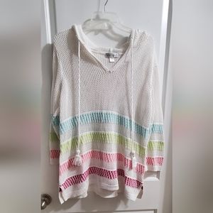 Christopher & banks swim cover up, white mesh with hood